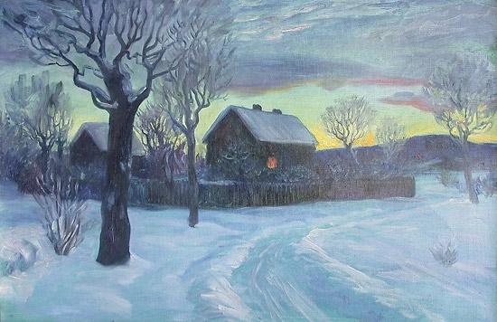 Otto Hennig Kald vinteraften oil painting image